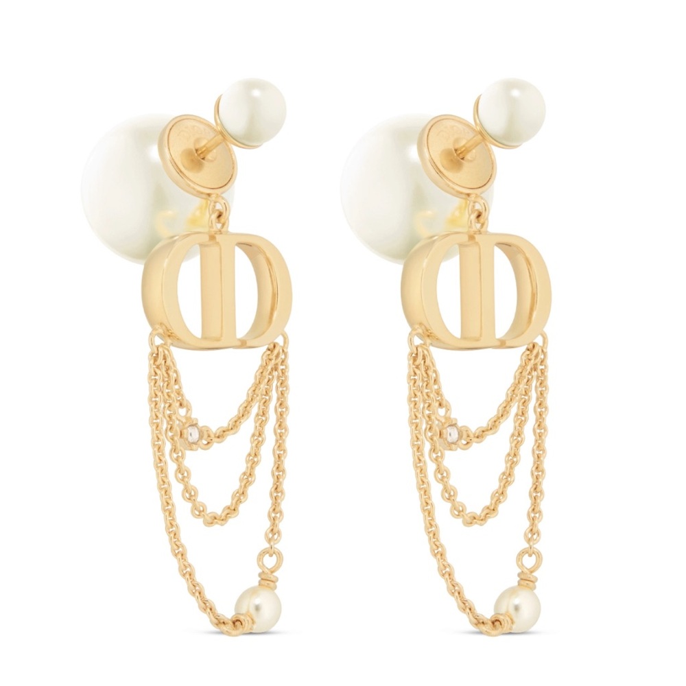 Dior Tribales Earrings Gold-Finish Metal with White Resin Pearls and Crystals